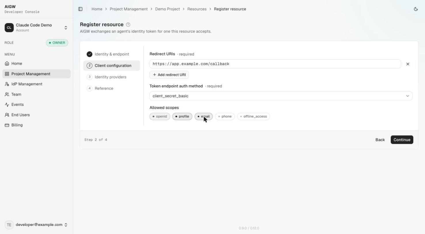 OAuth client settings