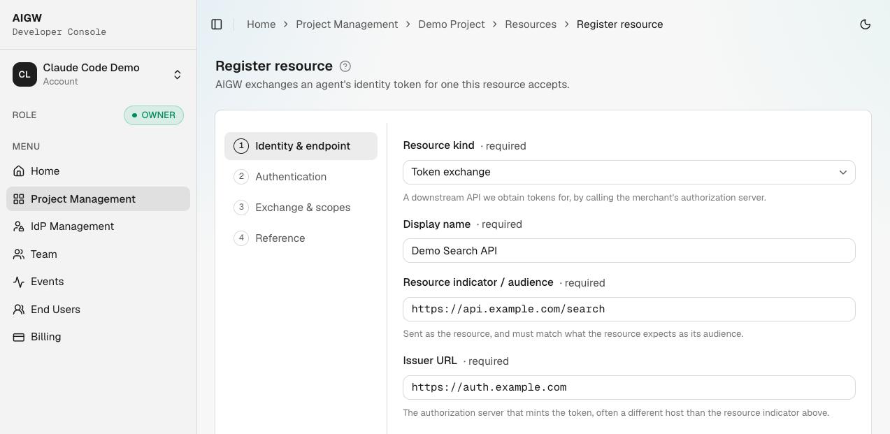 Token exchange resource